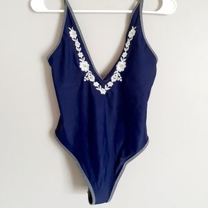 Aerie Swimsuit One Piece, Deep V Front & Back, S